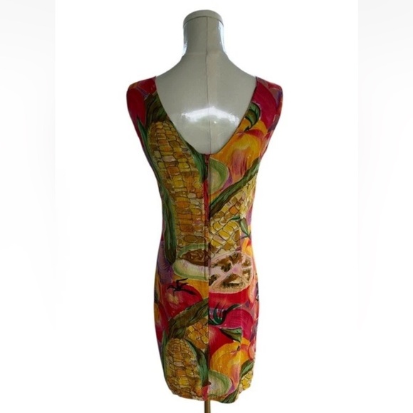 VTG 90s Jams World Hawaiian Watercolor Tropical Fruit Print Sheath Dress Small - Picture 4 of 8